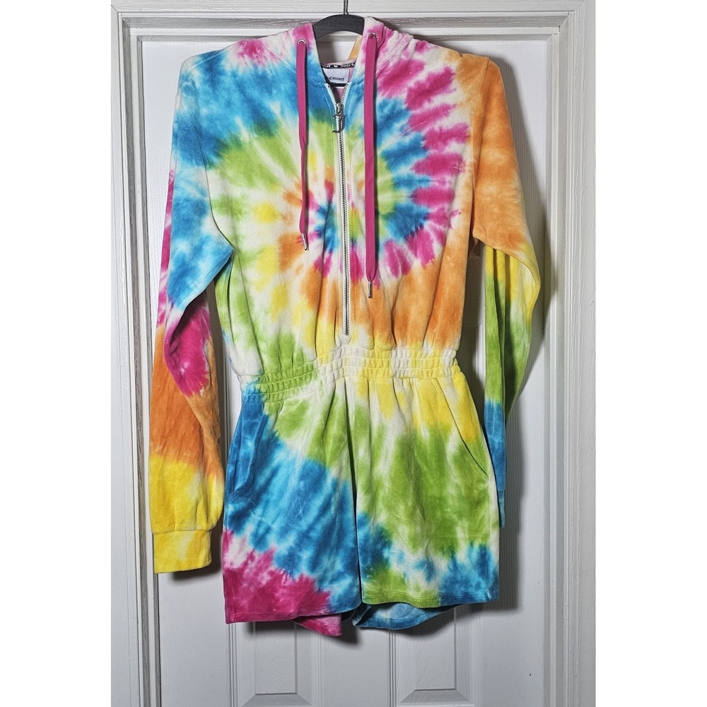 Juicy Couture Rainbow Tie Dye Long Sleeve Romper Size Small Zip Up Velour